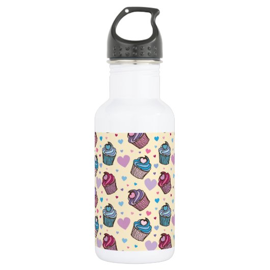 Pastel Cupcake Heart Patroon Waterfles (Voorkant)