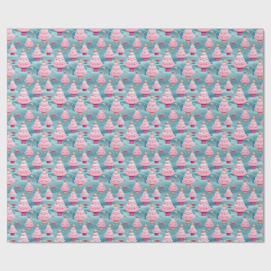 Pastel Cupcake Kerstbomen Cadeaupapier (Vlak)