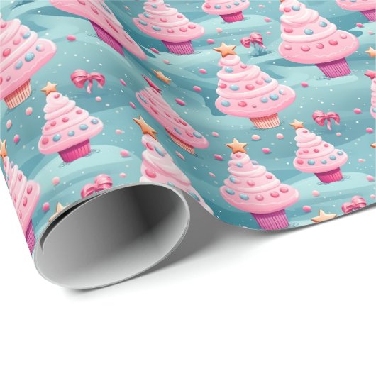 Pastel Cupcake Kerstbomen Cadeaupapier (Rol Hoek)