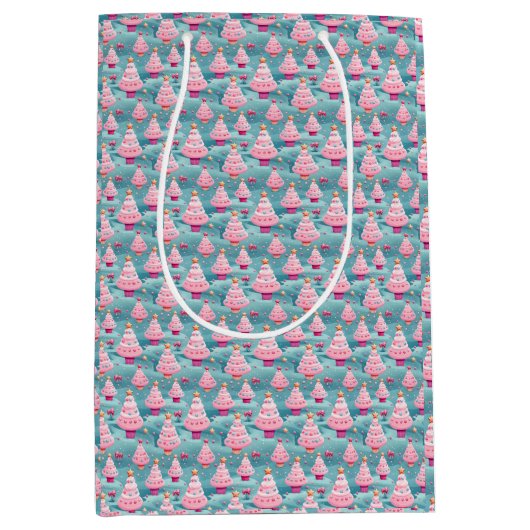 Pastel Cupcake Kerstbomen Medium Cadeauzakje (Voorkant)