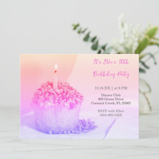 Pastel Cupcake Kleurrijke 30e verjaardag uitnodigi Kaart (Staand voorkant)