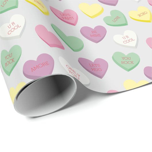 Pastel Custom Conversation Snoep Hearts Gift Wrap Cadeaupapier (Rol Hoek)