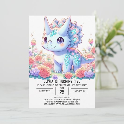 Pastel Custom Dinosaur Digitale Verjaardag Kaart (Staand voorkant)