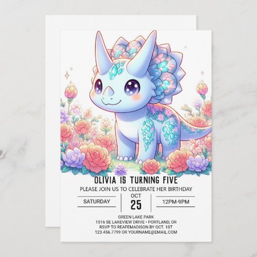 Pastel Custom Dinosaur Digitale Verjaardag Kaart (Voorkant / Achterkant)