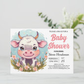 Pastel Custom Farmyard Koe Baby shower Kaart (Staand voorkant)