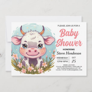 Pastel Custom Farmyard Koe Baby shower Kaart