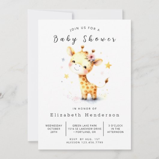 Pastel Custom Giraffe Baby shower Kaart (Voorkant)