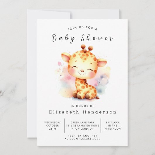 Pastel Custom Giraffe Baby shower Kaart (Voorkant)