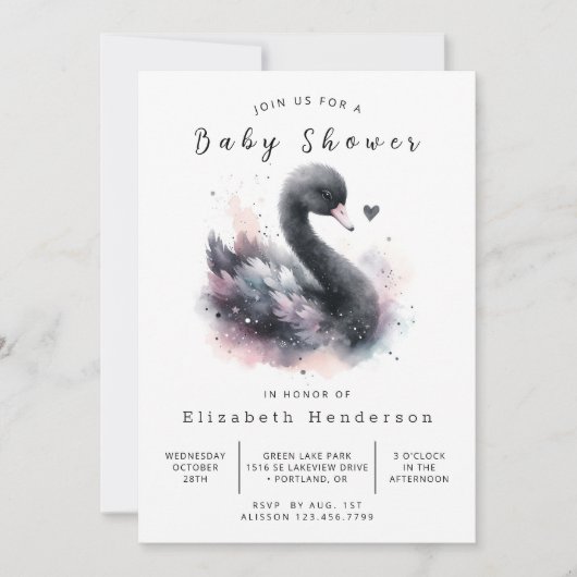Pastel Custom Swan Baby shower Kaart (Voorkant)