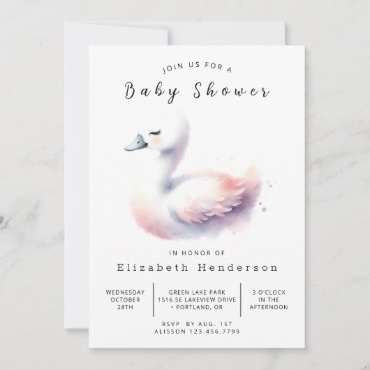 Pastel Custom Swan Baby shower Kaart (Voorkant)