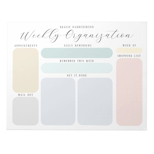 Pastel Custom Weekly te doen Organisatie Notitieblok (Voorkant)