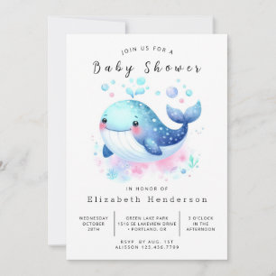 pastel custom whale Baby shower Kaart