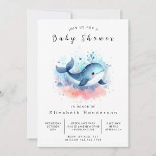 pastel custom whale Baby shower Kaart