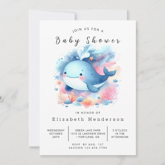 pastel custom whale Baby shower Kaart (Voorkant)