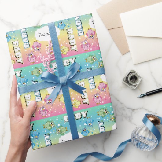 Pastel Cute Baby Polka Dot 🦉 eigenaar Cadeaupapier (Geschenken)