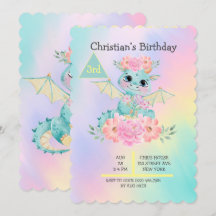 Pastel Cute Blauwgroen Dragon Girls Birthday Party
