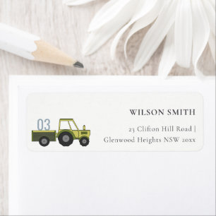 Pastel Cute Green Blue Boerderij Tractor Kinder Ad Etiket