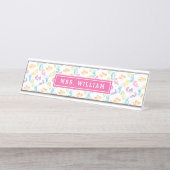 Pastel Cute Nummers Doodle Roze Docent Naam Bureau Naambordje (Voorkant)