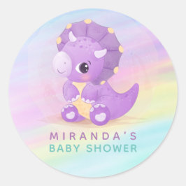 Pastel Cute Paarse Dinosaur Baby shower Ronde Sticker