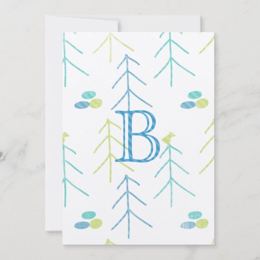 Pastel Cute Pines Bird Baby Boy Shower Invitations Kaart (Achterkant)
