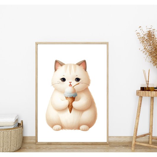 Pastel Cute Ronde Kitten met IJshoorn Poster