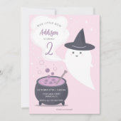 Pastel Cute Witch Ghost Halloween Birthday Kaart (Voorkant)