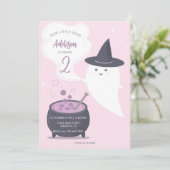 Pastel Cute Witch Ghost Halloween Birthday Kaart (Staand voorkant)