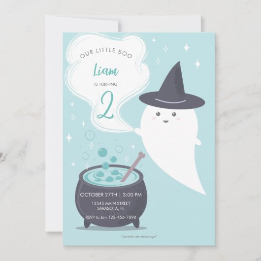 Pastel Cute Witch Ghost Halloween Birthday Kaart (Voorkant)