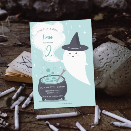 Pastel Cute Witch Ghost Halloween Birthday Kaart