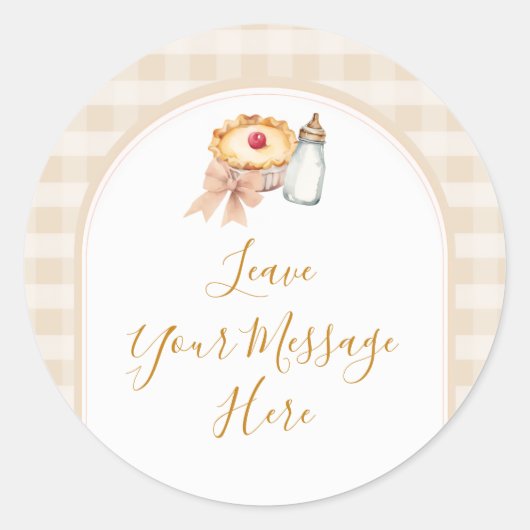Pastel Cutie Pie Gingham Baby shower uw bericht Ronde Sticker (Voorkant)