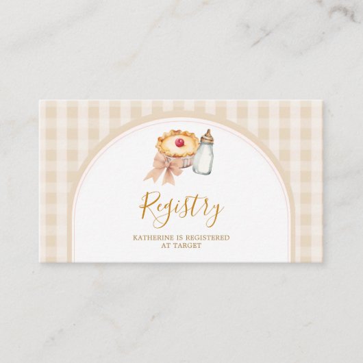 Pastel Cutie Pie Gingham Herfst Baby shower Regist Informatiekaartje (Voorkant)