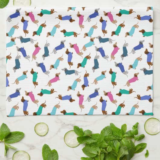 Pastel Dachshund Dish Towel Theedoek (Gevouwen)