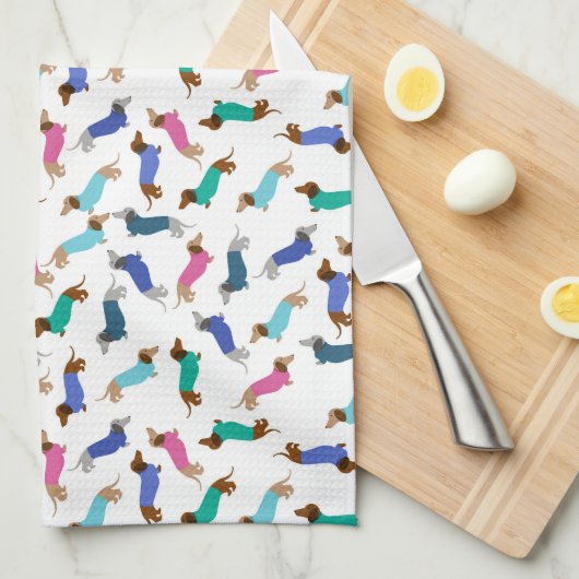 Pastel Dachshund Dish Towel Theedoek (Quarter Fold)