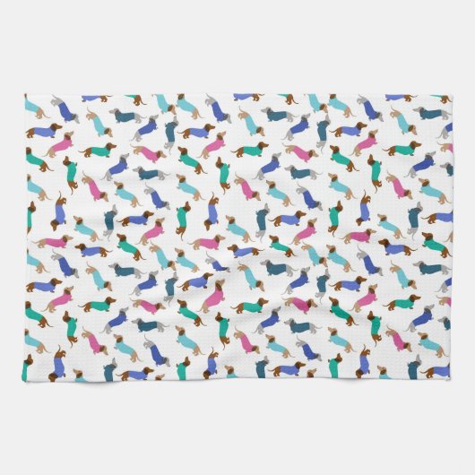 Pastel Dachshund Dish Towel Theedoek (Horizontaal)