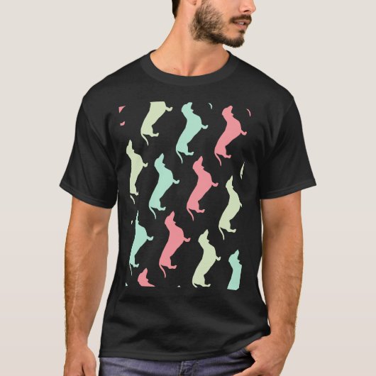 Pastel Dachshund Dog Patroon T-shirt (Voorkant)