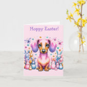 Pastel Dachshund Pasen Kaart (Gele Bloem)