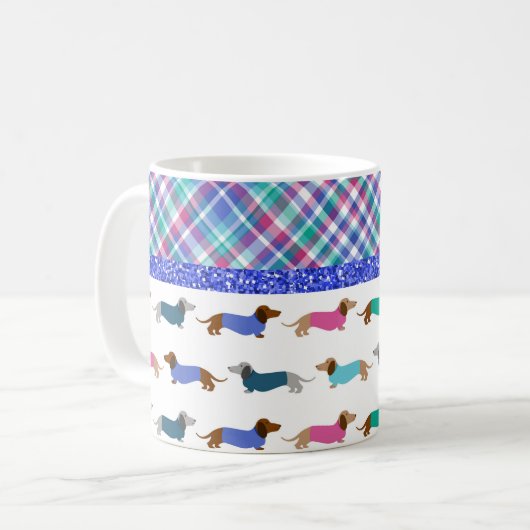 Pastel Dachshund Pset Glitter Mok (Voorkant links)