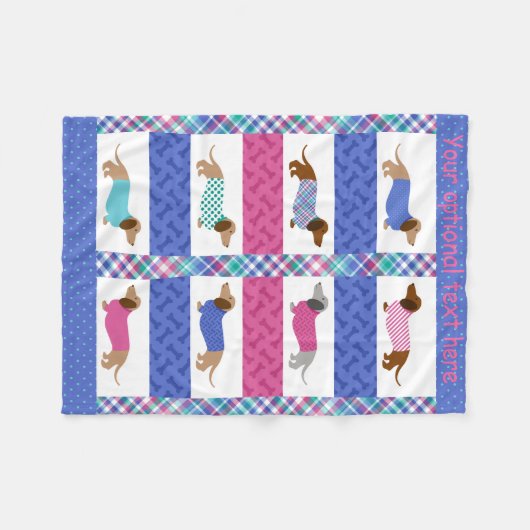 Pastel Dachshund Quilted Pattern Fleece Blanket (Voorkant (Horizontaal))