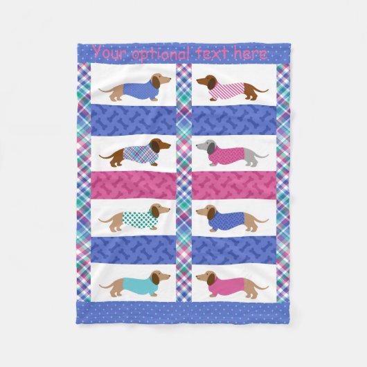 Pastel Dachshund Quiltpatroon Fleece Deken (Voorkant)