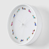 Pastel Dachshunds Wandklok Witte Frame (Hoek)