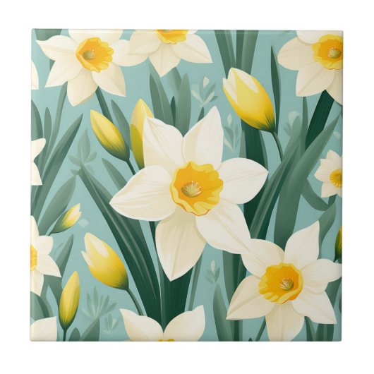 Pastel Daffodil Retro Tegeltje (Voorkant)