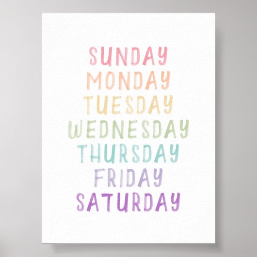 Pastel dag van de week poster (Voorkant)