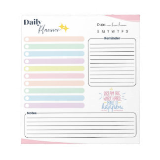 Pastel Dagelijkse Planner - Takenlijst, herinnerin Notitieblok