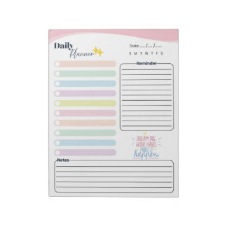 Pastel Dagelijkse Planner - Takenlijst, herinnerin Notitieblok