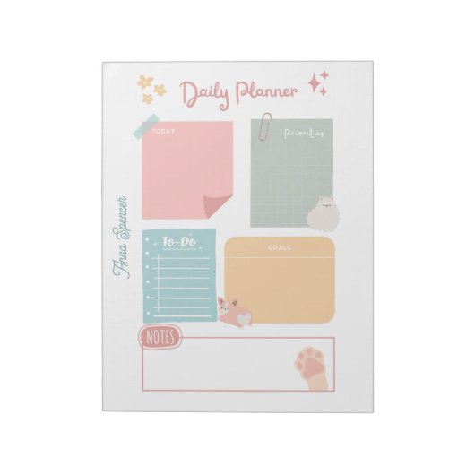 Pastel Dagelijkse Planner voor studenten Notitieblok (Linkerzijde)