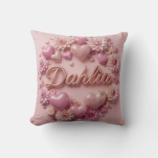 Pastel Dahlia Bloem Kunst met Harten Kussen (Voorkant)