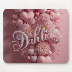 Pastel Dahlia Bloem Kunst met Harten Muismat