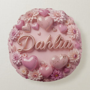 Pastel Dahlia Bloem Kunst met Harten Rond Kussen