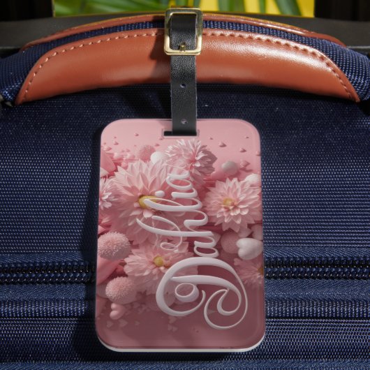 Pastel Dahlia Bloom Art with Hearts Bagagelabel (Voorkant Insitu 2)