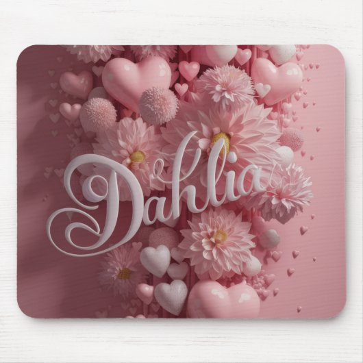 Pastel Dahlia Bloom Art with Hearts Muismat (Voorkant)